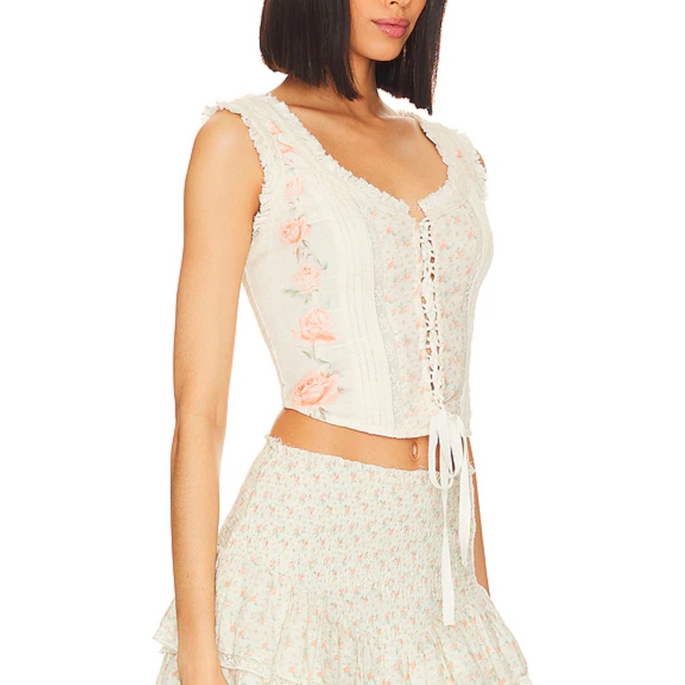 Floral Lace-Up Top and Skirt Set